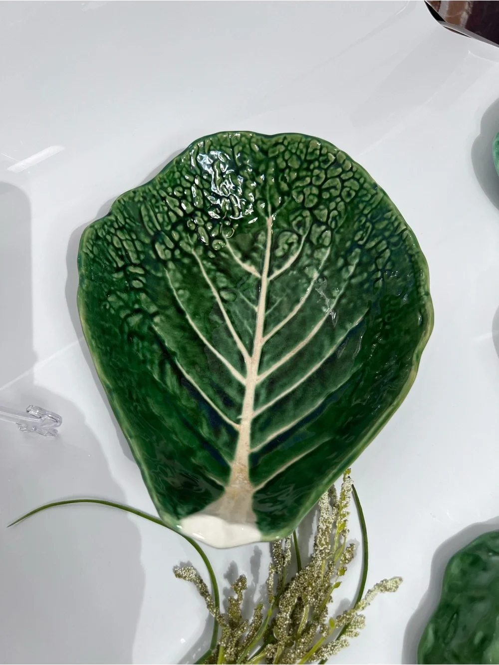 Vintage Bordallo Pinheiro Portuguese majolica cabbage leaf dish Large